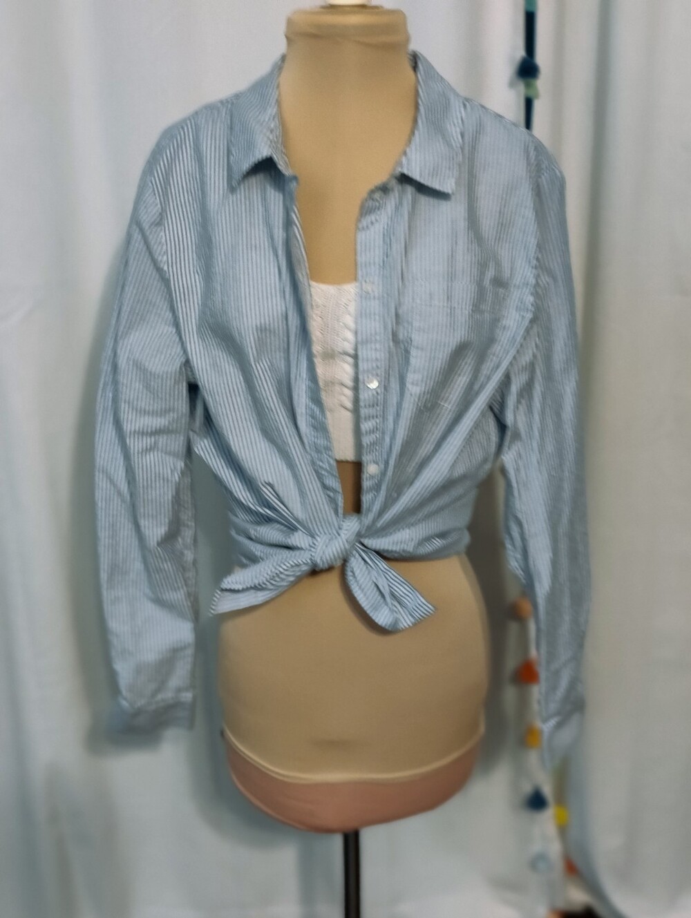 Sezane iconic Blue & White stripes Oxford Shirt  Preppy Staple button front  42